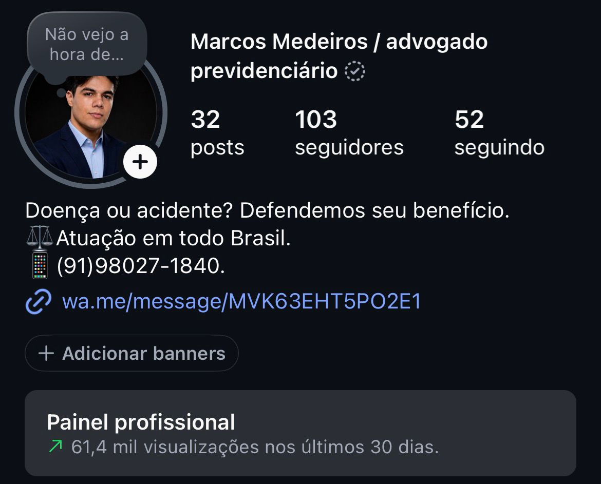 Perfil do Instagram de Marcos Medeiros / advogado previdenciário — 103 seguidores